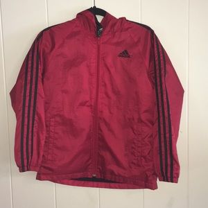 Small red adidas wind breaker zip up hoodie